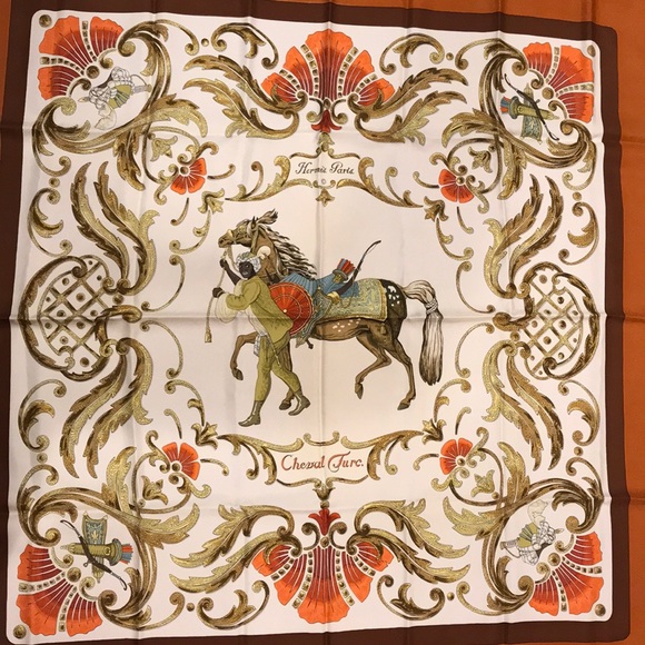 Hermes Accessories - RARE Hermès Orange Cheval Turc lsilk scarf / wrap